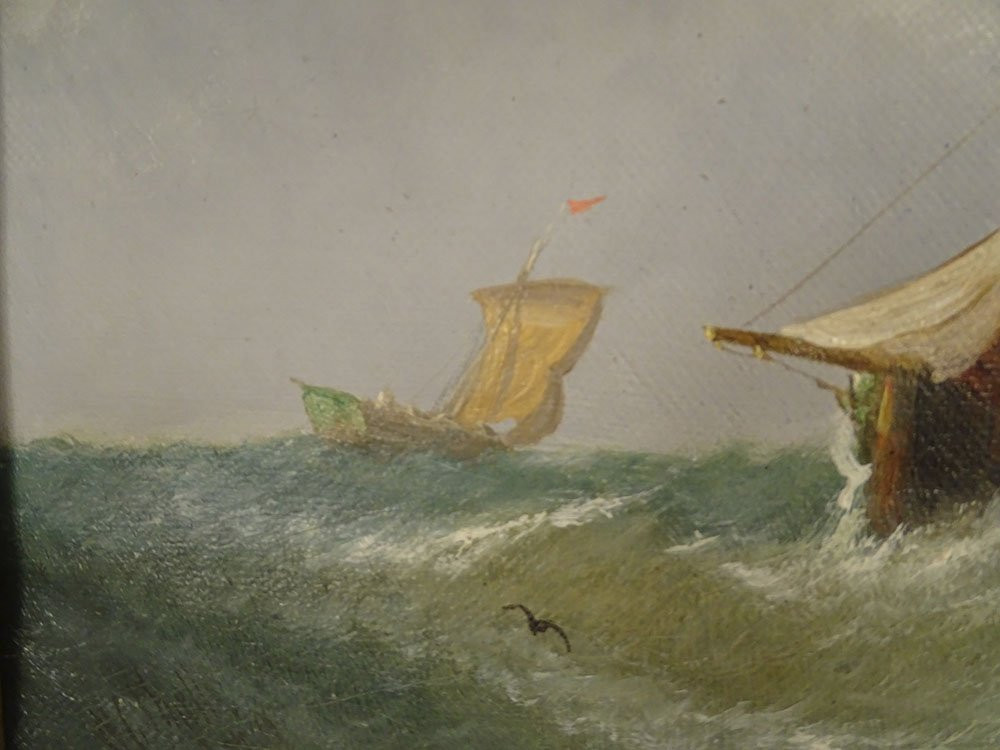 Paire HST tableaux marine William Calcott Knell bateaux pêche paysage XIXè-photo-6