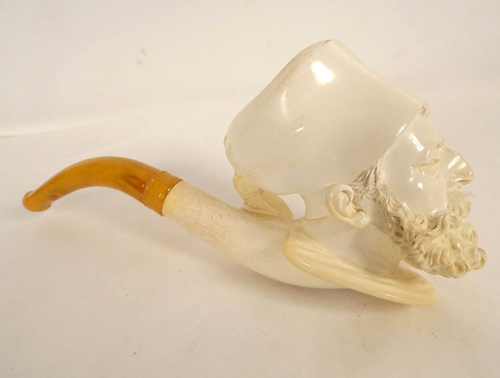 Meerschaum Pipe With Orientalist Head, Zouave, Sultan, Amber, Guyot Collection, 20th Century-photo-3