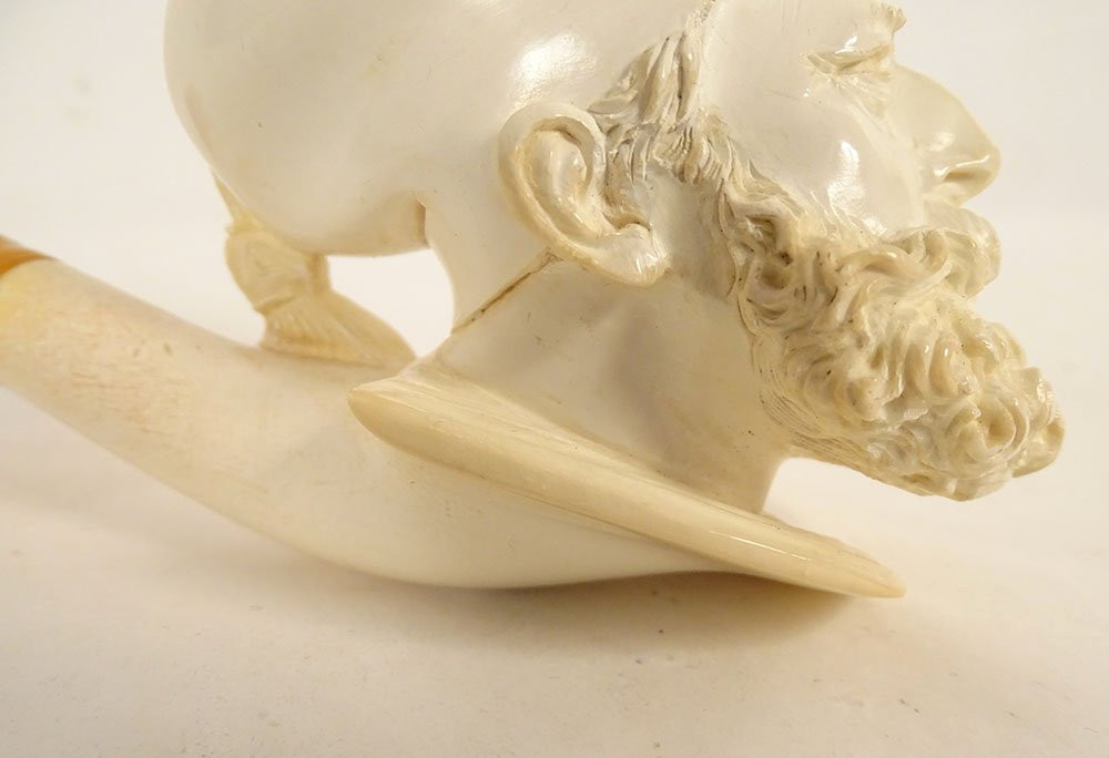 Meerschaum Pipe With Orientalist Head, Zouave, Sultan, Amber, Guyot Collection, 20th Century-photo-4