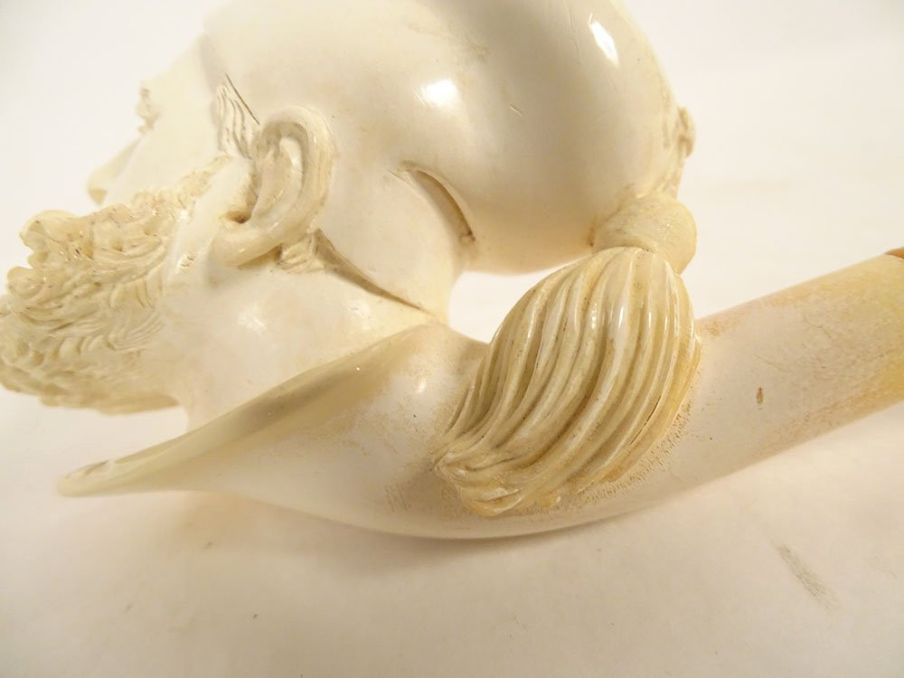 Meerschaum Pipe With Orientalist Head, Zouave, Sultan, Amber, Guyot Collection, 20th Century-photo-3