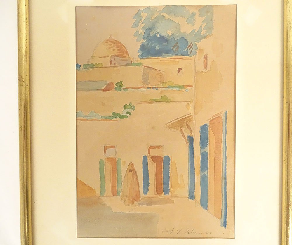 Two Orientalist Watercolors By Raoul Salvador Palumbo, Medina Of Tunis, Tunisia, 20th Century-photo-2