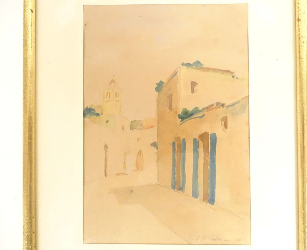 Two Orientalist Watercolors By Raoul Salvador Palumbo, Medina Of Tunis, Tunisia, 20th Century-photo-3