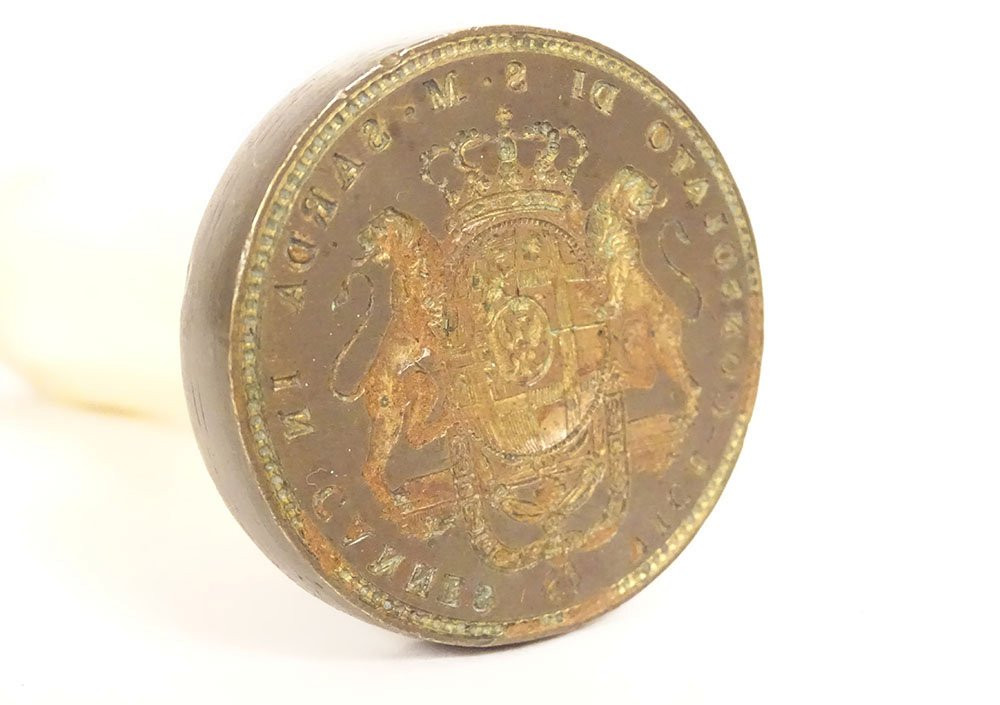 Seal Of The Vice-consulate Of Sardinia, Cannes, Italy, Bronze Coat Of Arms, 19th Century-photo-4