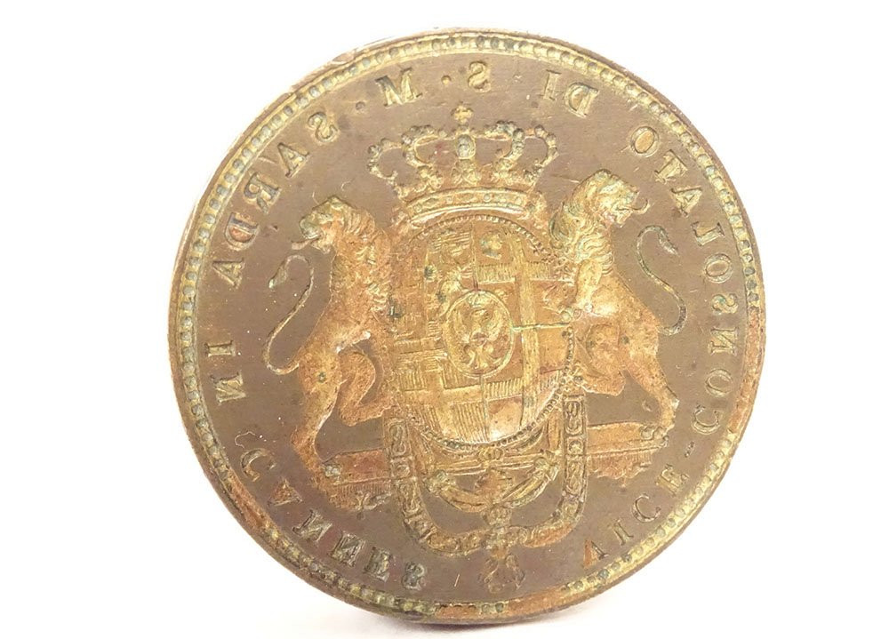 Seal Of The Vice-consulate Of Sardinia, Cannes, Italy, Bronze Coat Of Arms, 19th Century-photo-1