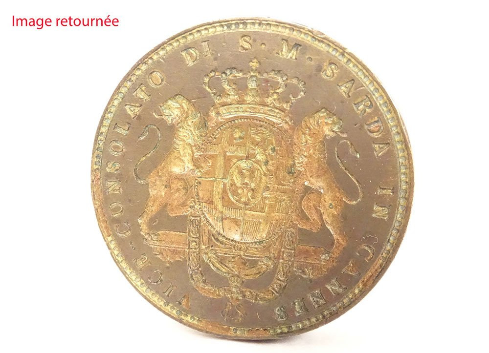 Seal Of The Vice-consulate Of Sardinia, Cannes, Italy, Bronze Coat Of Arms, 19th Century-photo-2