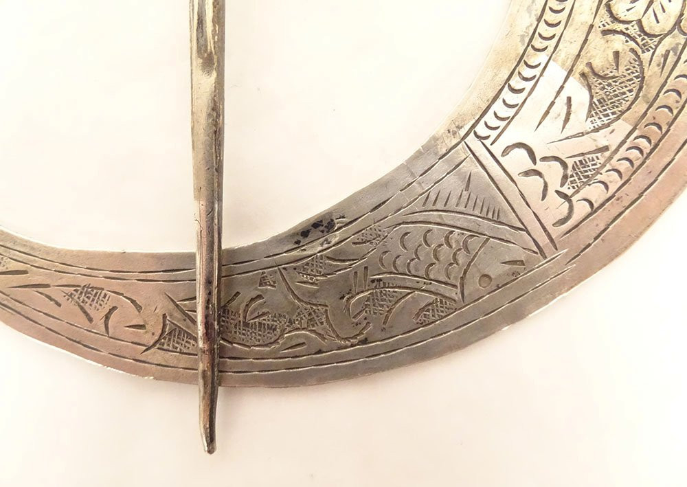 Paire fibules berbères Khlal Tunisie Maghreb argent croissant oiseaux 211gr-photo-4