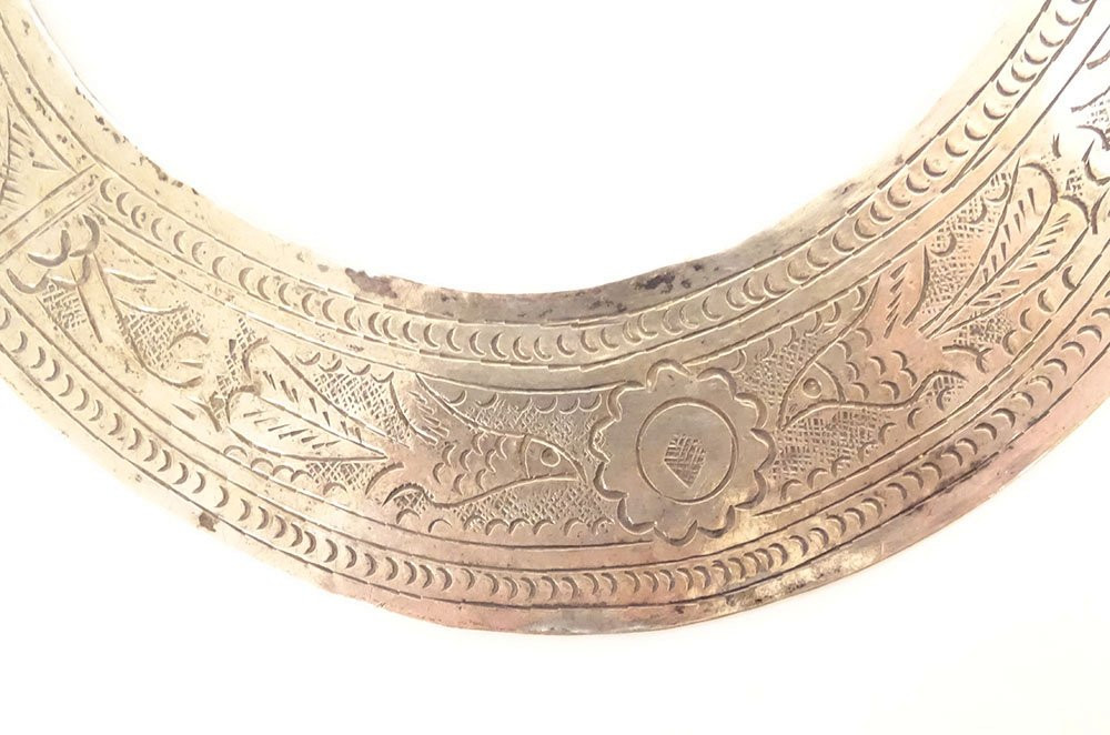 Paire fibules berbères Khlal Tunisie Maghreb argent croissant oiseaux 211gr-photo-1