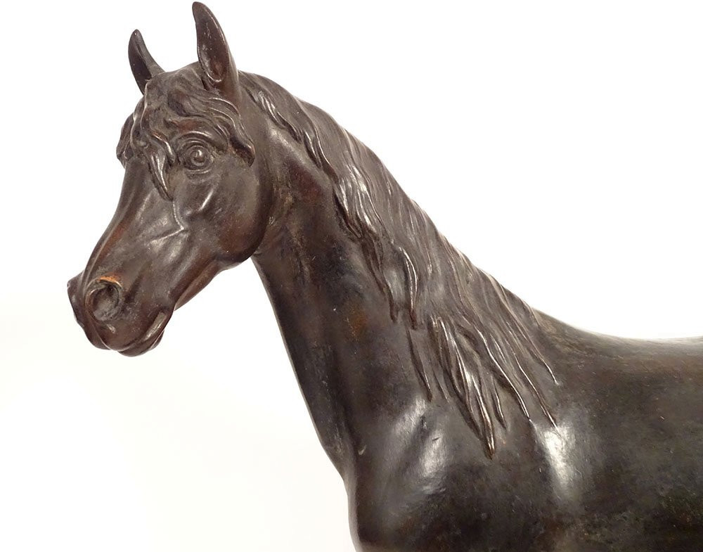 19th Century Terracotta Sculpture Of A Thoroughbred Racing Horse, Animal Stallion-photo-2