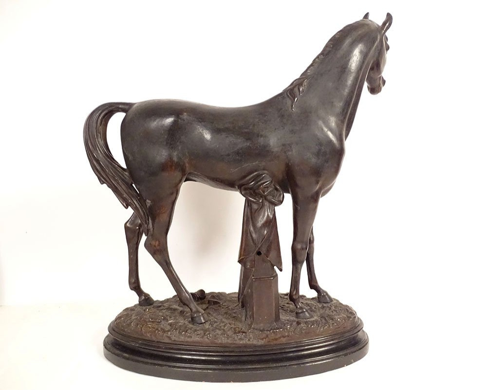 19th Century Terracotta Sculpture Of A Thoroughbred Racing Horse, Animal Stallion-photo-3