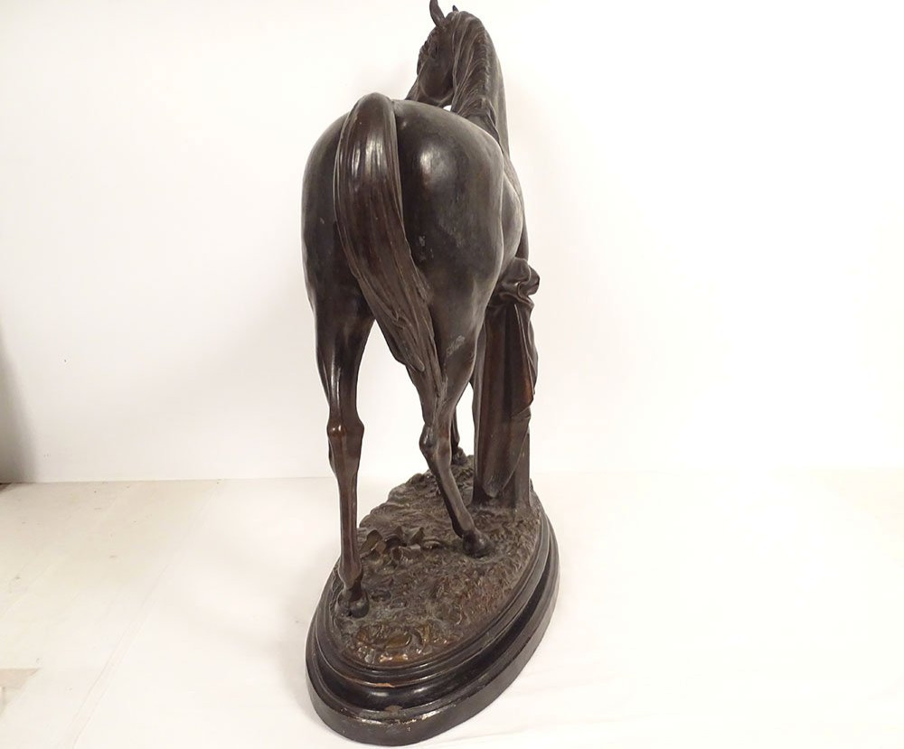 19th Century Terracotta Sculpture Of A Thoroughbred Racing Horse, Animal Stallion-photo-5