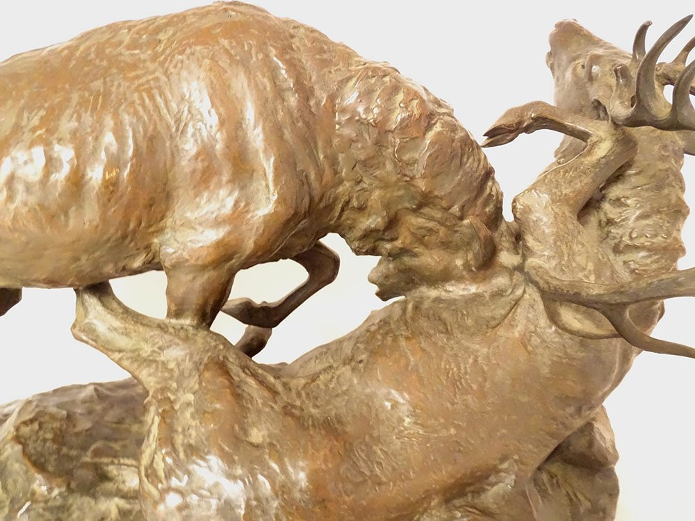 Large Bronze Sculpture By Ernest Dagonet, Depicting Deer Fighting, 80cm, 19th Century-photo-5