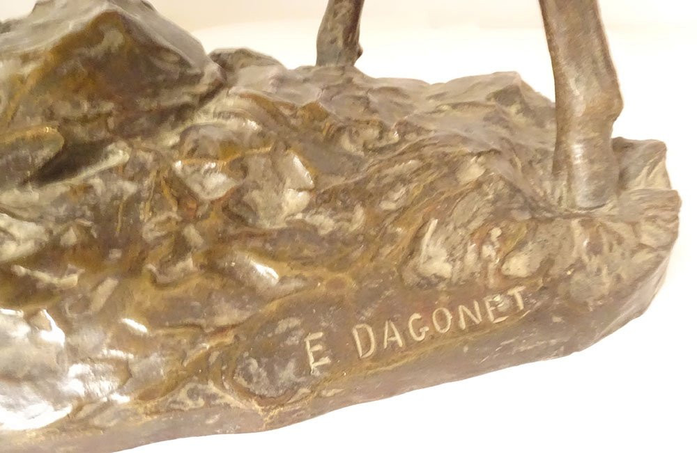 Large Bronze Sculpture By Ernest Dagonet, Depicting Deer Fighting, 80cm, 19th Century-photo-7