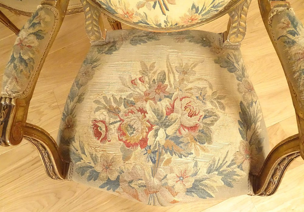 Louis XVI Drawing Room, Armchairs, Sofa, Gilded Wood, Aubusson Tapestry, Napoleon III, 19th Century-photo-4