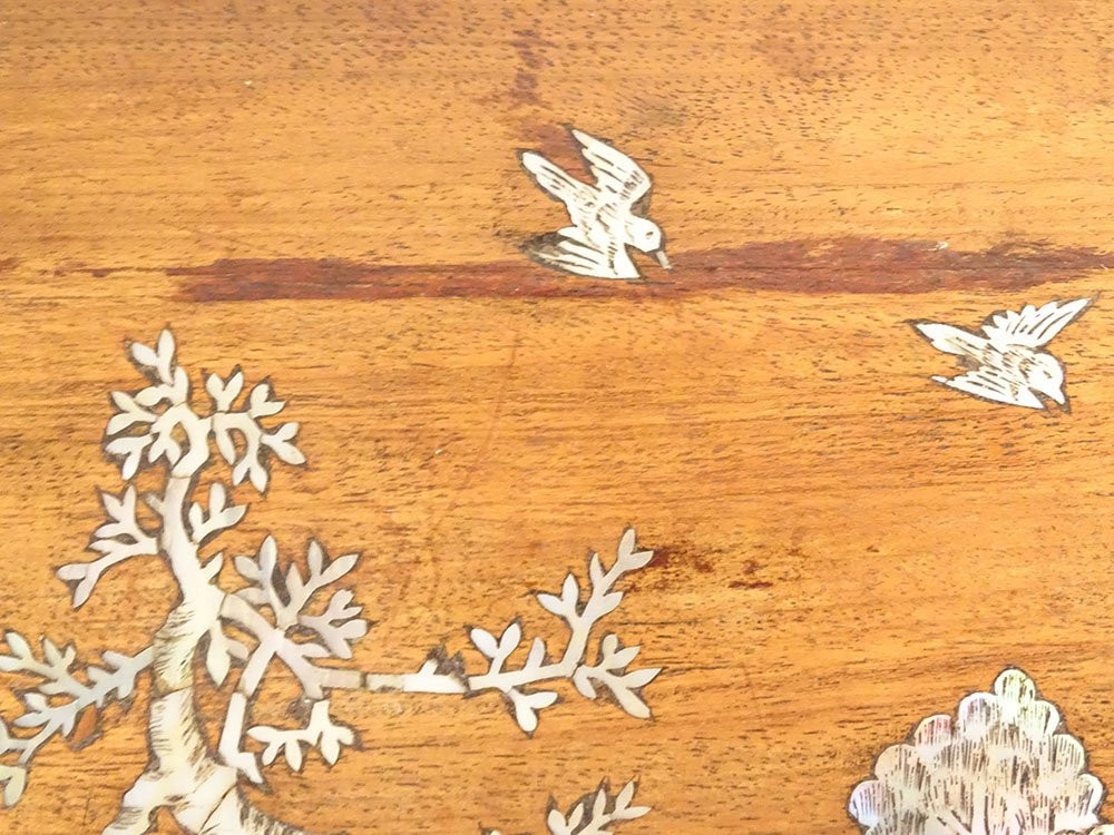 Wooden Panel With Mother-of-pearl Marquetry, Landscape, Pagoda, Figures, Boat, Vietnam, 19th Century-photo-3