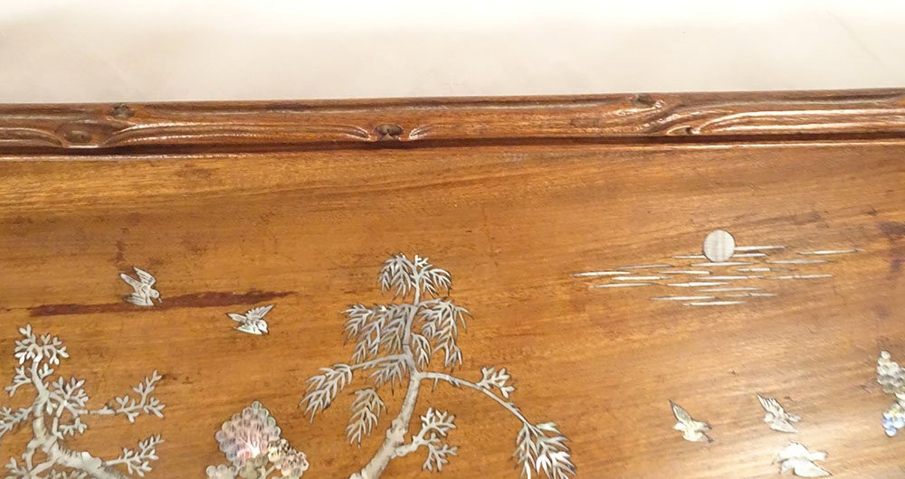 Wooden Panel With Mother-of-pearl Marquetry, Landscape, Pagoda, Figures, Boat, Vietnam, 19th Century-photo-7