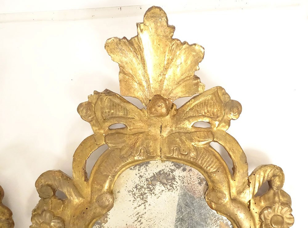 Paire miroirs appliques italiens bois doré bras lumière bougeoir fin XIXème-photo-3