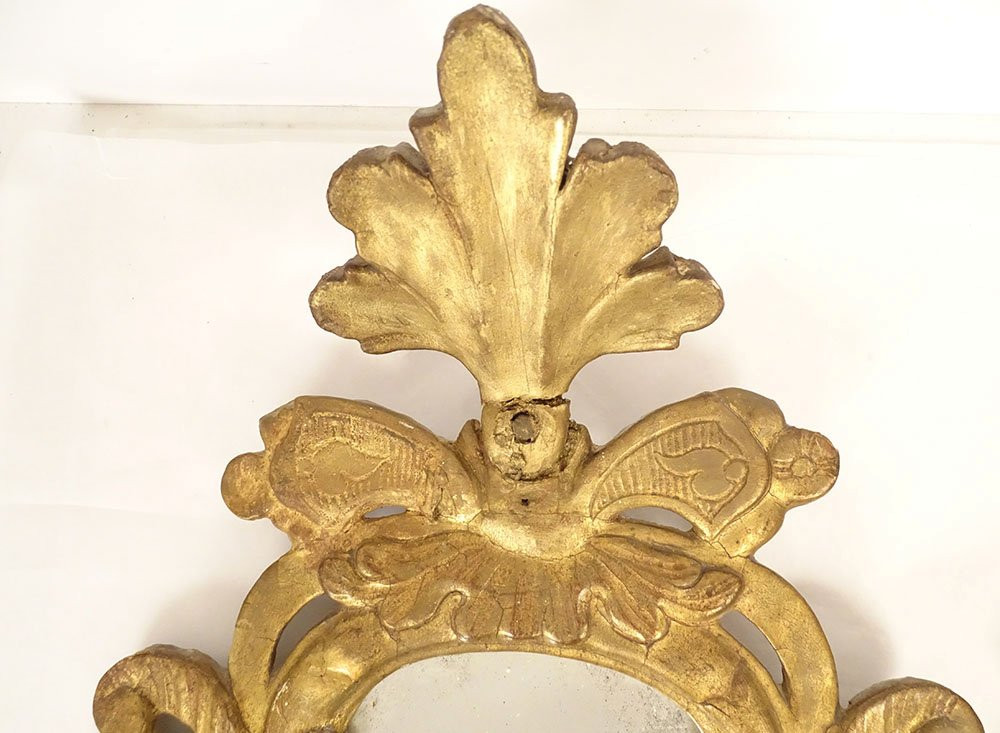 Paire miroirs appliques italiens bois doré bras lumière bougeoir fin XIXème-photo-4