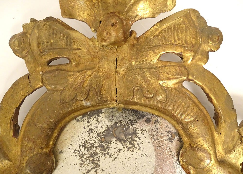 Paire miroirs appliques italiens bois doré bras lumière bougeoir fin XIXème-photo-2