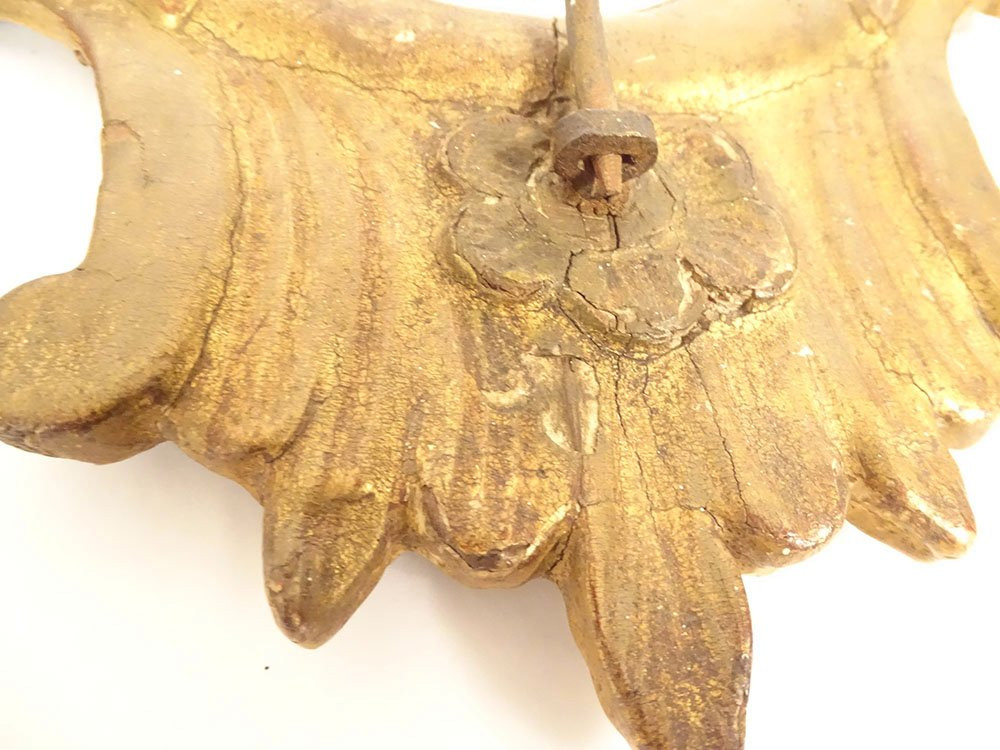 Paire miroirs appliques italiens bois doré bras lumière bougeoir fin XIXème-photo-5