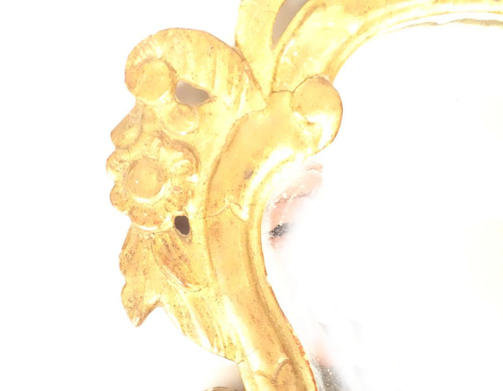Paire miroirs appliques italiens bois doré bras lumière bougeoir fin XIXème-photo-6