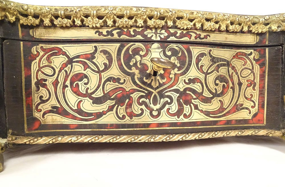 Boîte à gants coffret bijoux marqueterie Boulle laiton Napoléon III XIXème-photo-2
