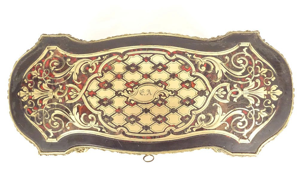 Boîte à gants coffret bijoux marqueterie Boulle laiton Napoléon III XIXème-photo-4