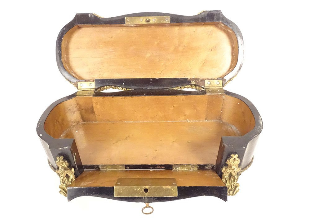 Boîte à gants coffret bijoux marqueterie Boulle laiton Napoléon III XIXème-photo-6