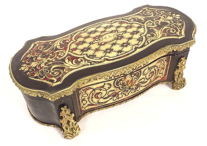 Boîte à gants coffret bijoux marqueterie Boulle laiton Napoléon III XIXème
