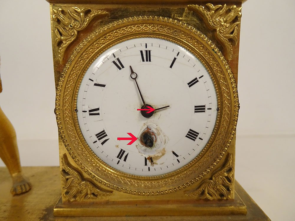 Empire Style Desk Clock Depicting Hercules, The Nemean Lion, In Gilt Bronze, 19th Century-photo-7