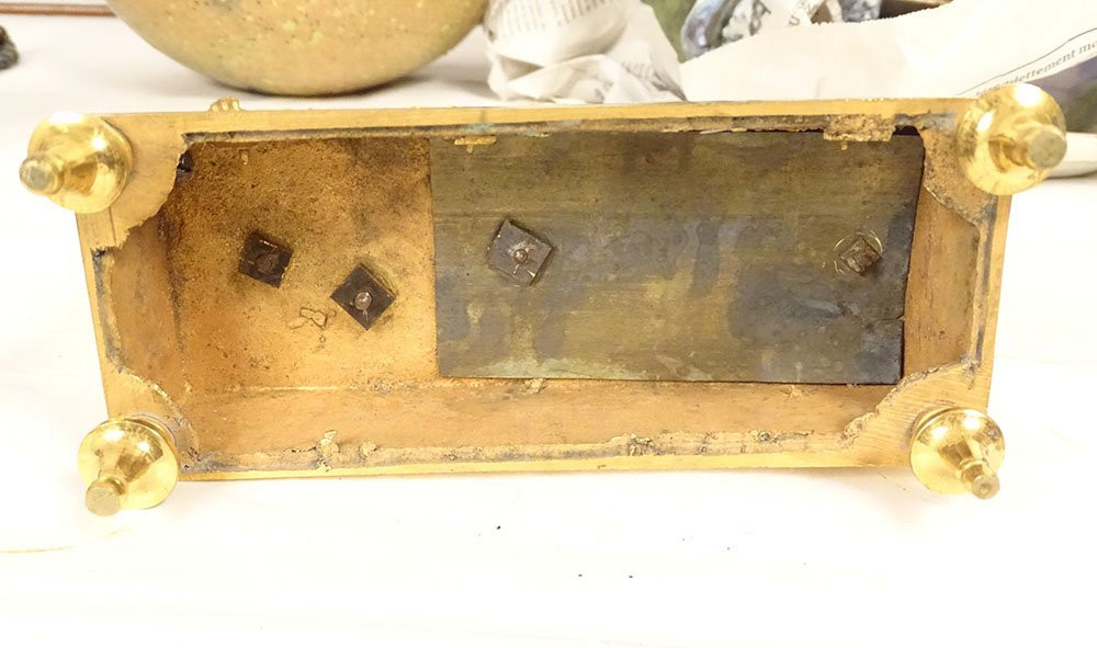 Empire Style Desk Clock Depicting Hercules, The Nemean Lion, In Gilt Bronze, 19th Century-photo-8