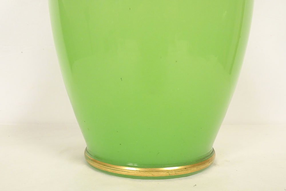 Baluster Vase In Green Opaline Glass With Gilt Decoration, Baccarat Napoleon III, 19th Century-photo-4