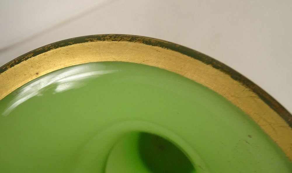 Baluster Vase In Green Opaline Glass With Gilt Decoration, Baccarat Napoleon III, 19th Century-photo-5
