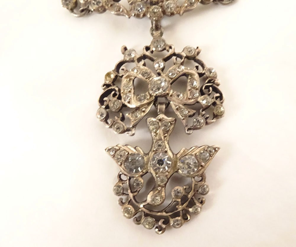 Saint-esprit Pendant Necklace, Norman Sterling Silver, With Rhinestone And Dove Design, 19th Century-photo-2