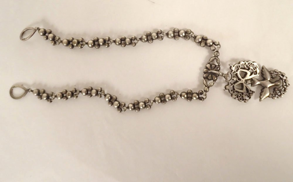 Saint-esprit Pendant Necklace, Norman Sterling Silver, With Rhinestone And Dove Design, 19th Century-photo-3