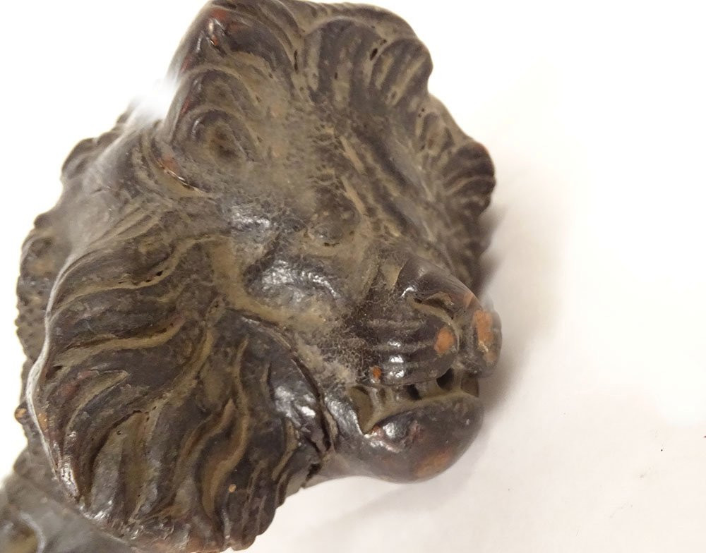 Canne ancienne bois sculpté monoxyle tête lion personnage Art Populaire 19è-photo-2