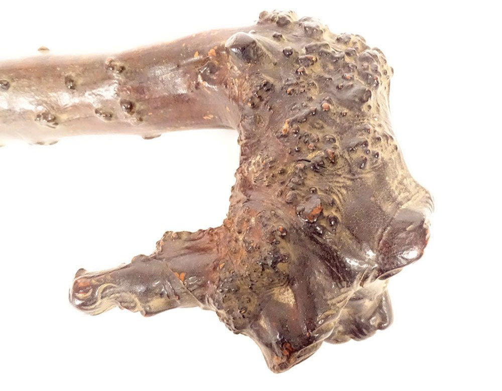 Canne ancienne bois sculpté monoxyle tête lion personnage Art Populaire 19è-photo-1