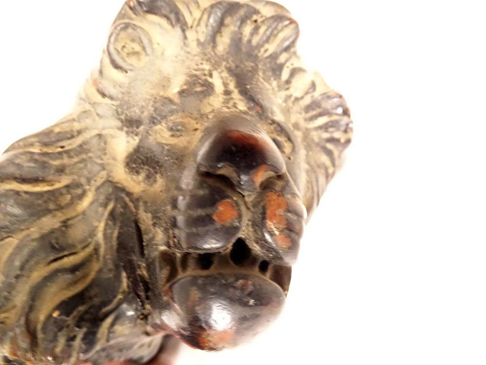 Canne ancienne bois sculpté monoxyle tête lion personnage Art Populaire 19è-photo-8