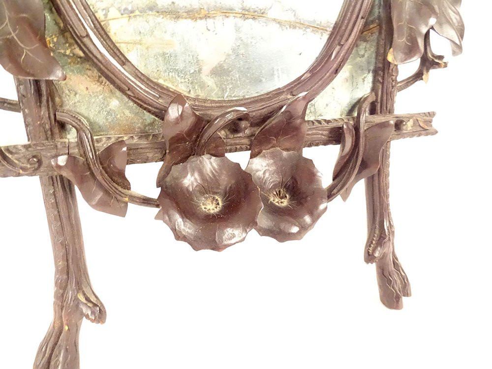 Miroir glace bois sculpté Black Forest Forêt Noire fleurs liseron XIXème-photo-4