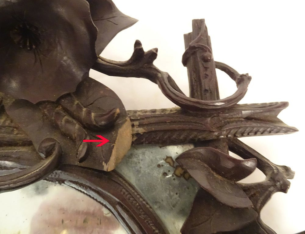 Miroir glace bois sculpté Black Forest Forêt Noire fleurs liseron XIXème-photo-6