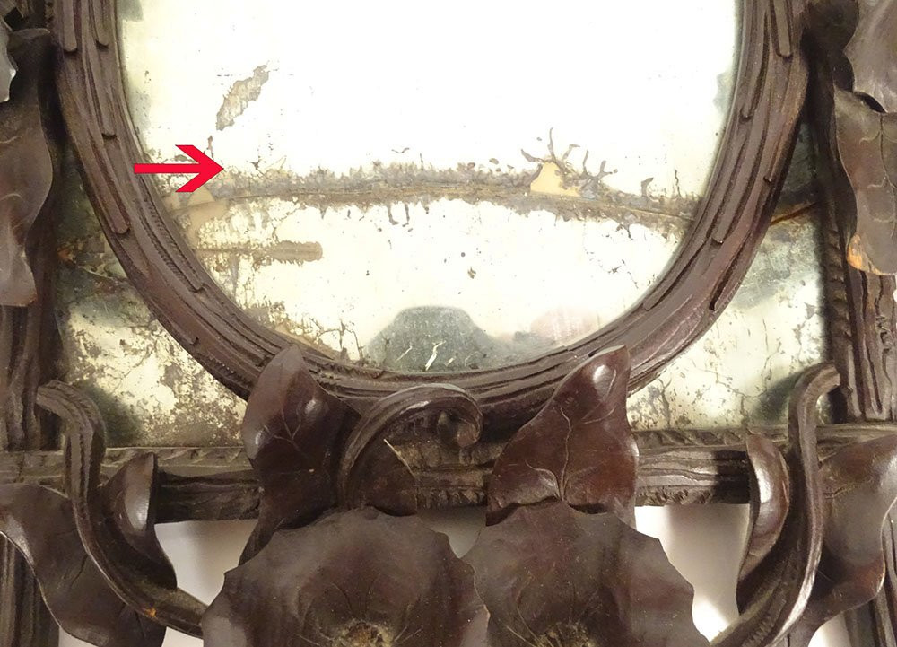 Miroir glace bois sculpté Black Forest Forêt Noire fleurs liseron XIXème-photo-7