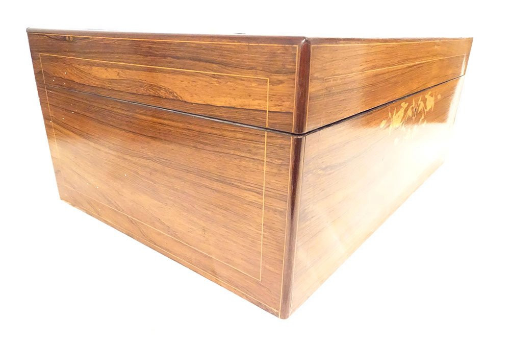 Coffret boîte à châles palissandre marqueterie fleurs Napoléon III XIXème-photo-1