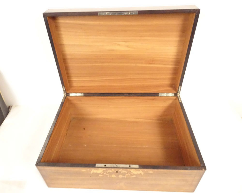 Coffret boîte à châles palissandre marqueterie fleurs Napoléon III XIXème-photo-5