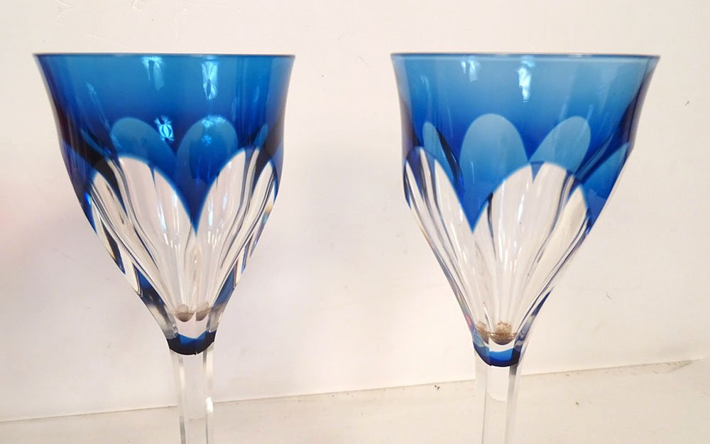 6 verres à vin Rhin cristal couleur Baccarat Genova Saint-Louis Bristol XXè-photo-2