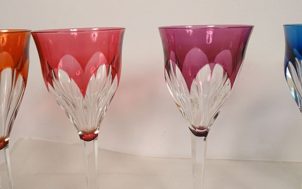 6 verres à vin Rhin cristal couleur Baccarat Genova Saint-Louis Bristol XXè-photo-3