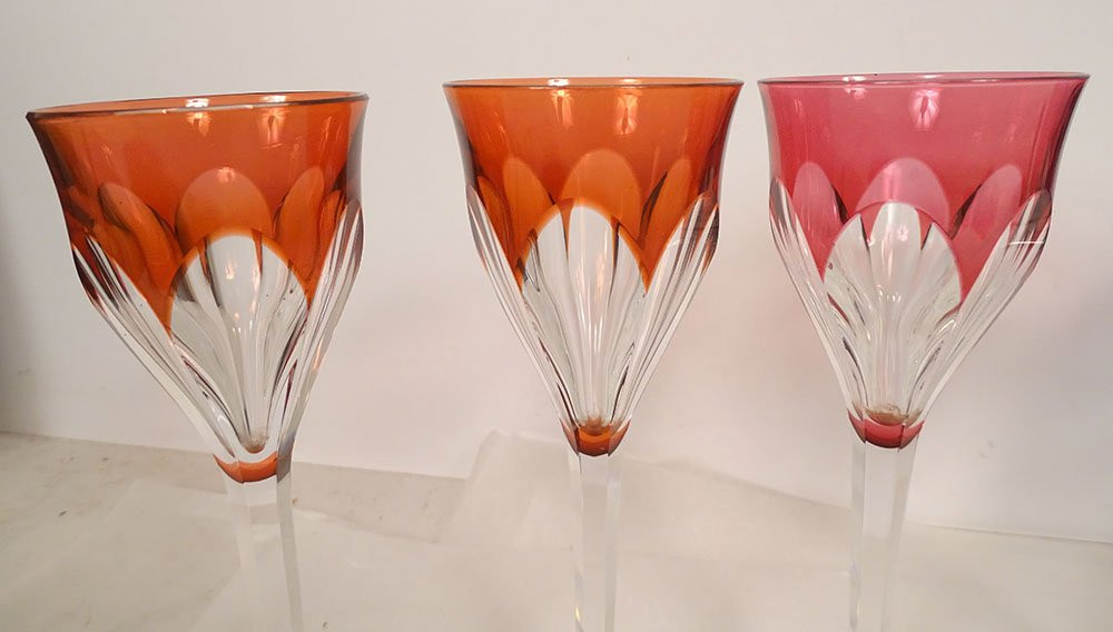 6 verres à vin Rhin cristal couleur Baccarat Genova Saint-Louis Bristol XXè-photo-4