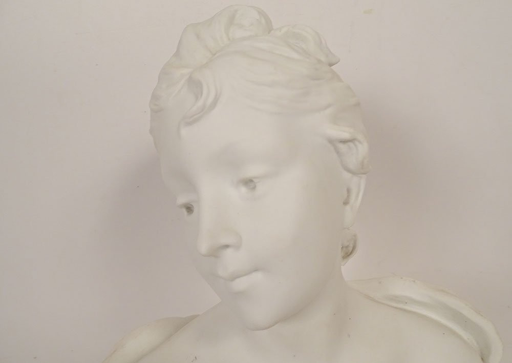 Sculpture buste Sylvain Kinsburger biscuit Limoges femme Art Nouveau XIXème-photo-2