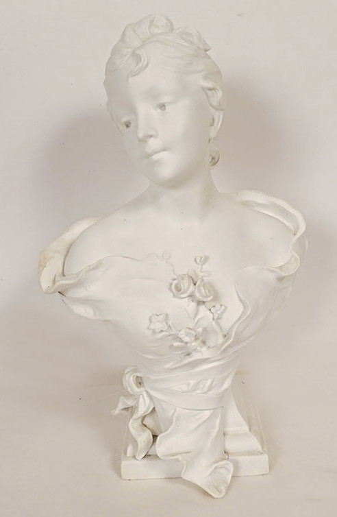 Sculpture buste Sylvain Kinsburger biscuit Limoges femme Art Nouveau XIXème
