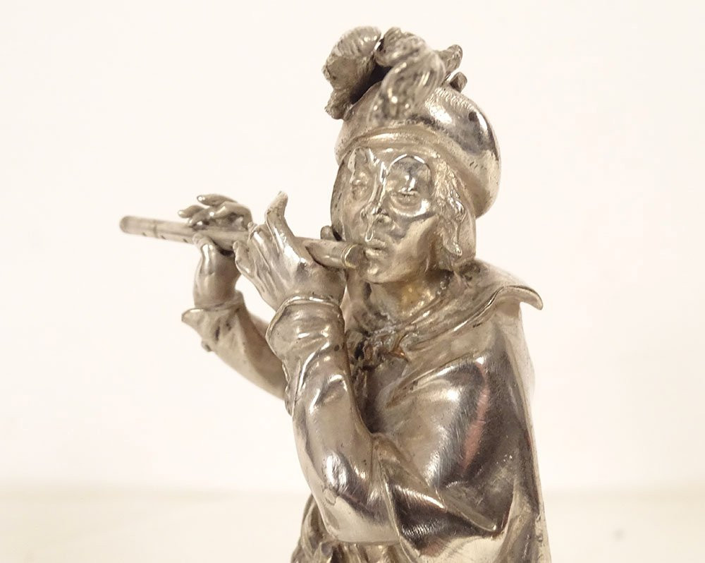 Paire sculptures Emile Guillemin musiciens Renaissance bronze argenté XIXè-photo-2