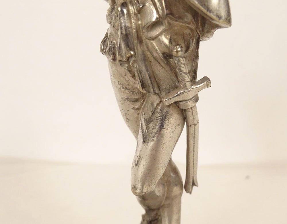 Paire sculptures Emile Guillemin musiciens Renaissance bronze argenté XIXè-photo-3