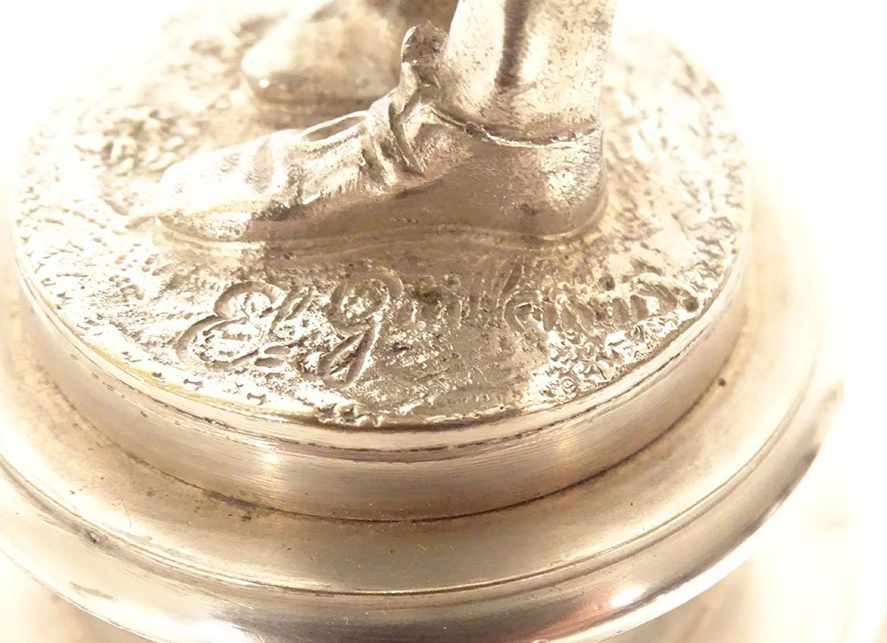 Paire sculptures Emile Guillemin musiciens Renaissance bronze argenté XIXè-photo-2